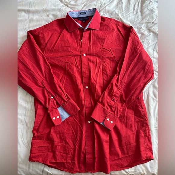 Tommy Hilfiger Regular Fit Men's Red Button-Up‎ Shirt - Picture 1 of 5